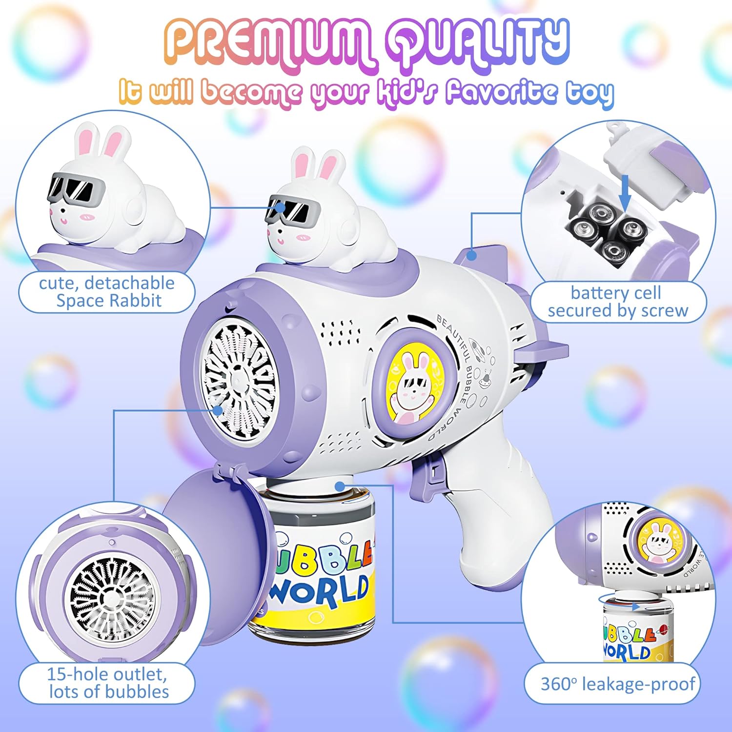 Bubble Gun, Bubble Machine Gun Bubble Toys for Kids Ages 4-8 8-12, Bubble Maker Blaster Outdoor Outside Toys for Boys Girls Adult Wedding Birthday Party, Purple