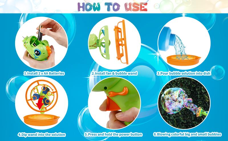 Bubble Machine Dinosaur Bubble Machines for Children, Toy with Bubble Solution, Boys & Girls Games, Garden & Outdoor Easter Gifts