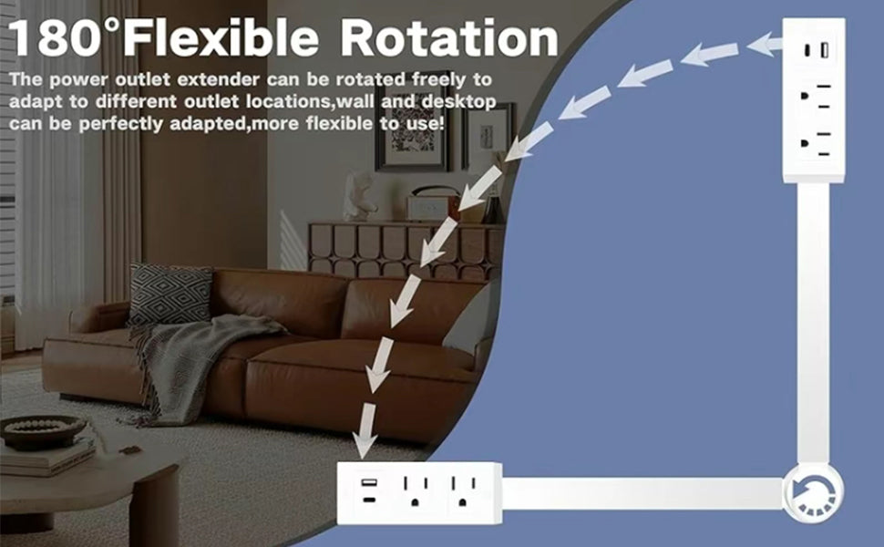 Electrical Outlet Extender Stick - Power Socket Expander,Extendable Outlet for Hard to Reach Places,Features USB-A,USB-C,2 AC Outlets,Rotates 180°,Use Behind Couches,Nightstands,Desks,More