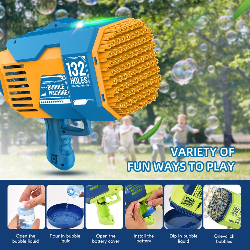 Ametralladora de burbujas mejorada de 132 agujeros, máquina de burbujas de Bazooka, pistola de burbujas de cohete, juguete de verano para niños, boda, regalo de cumpleaños (rosa)