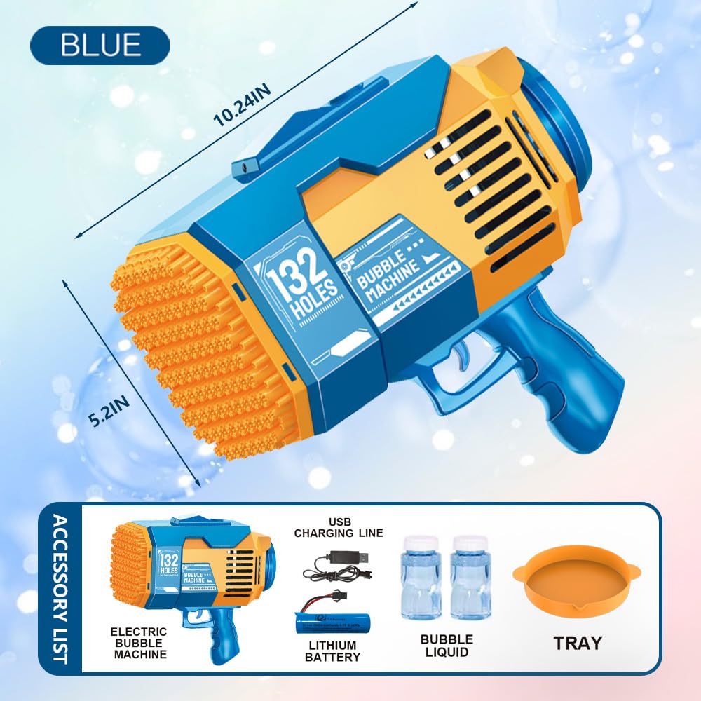 Ametralladora de burbujas mejorada de 132 agujeros, máquina de burbujas de Bazooka, pistola de burbujas de cohete, juguete de verano para niños, boda, regalo de cumpleaños (rosa)