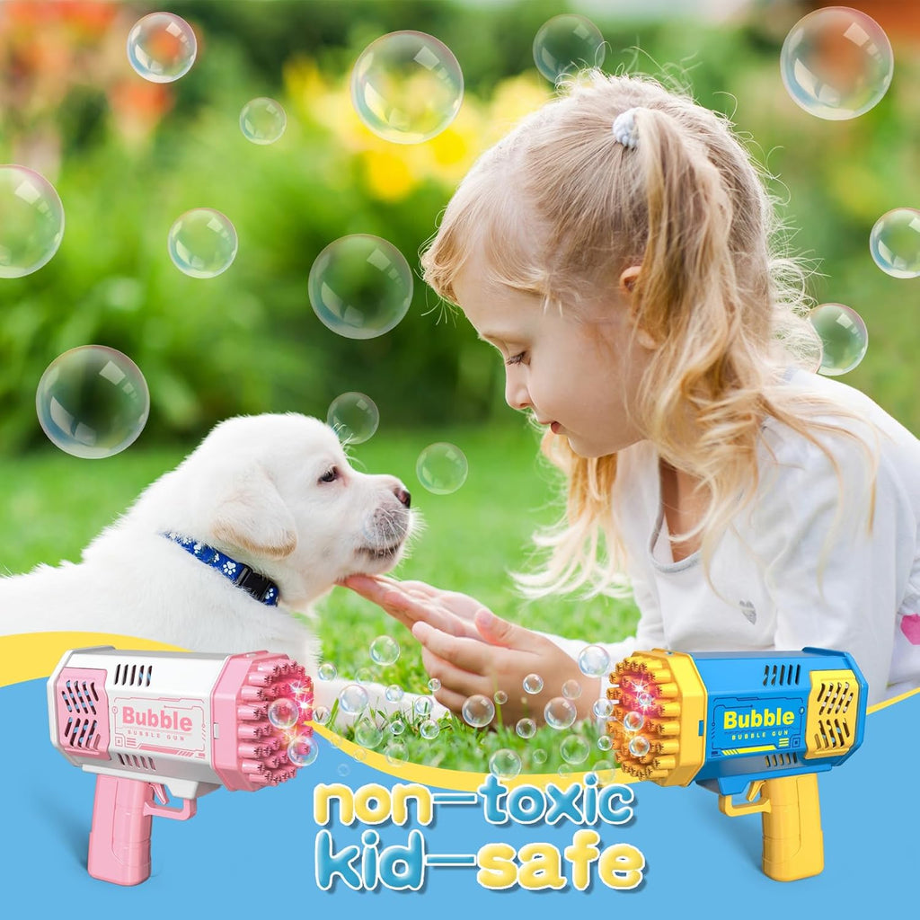 2 Bubble Gun with 2 Bottles Refill Solution for Kids, 40-Hole Light Up Bubble Machine for Toddlers 1-3, Bubble Blaster Maker, Party Favors Toys for Boys Girls 4-8 Birthday Gifts