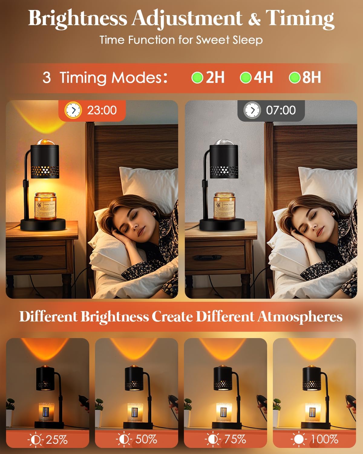 Candle Warmer Lamp with Sunset Lights: 【2025 Upgraded】 Valentines Gifts for Women, Men, Timer and Brightness Adjustment Candle lamp with 2 Bulbs - Electric Wax Melt Warmer