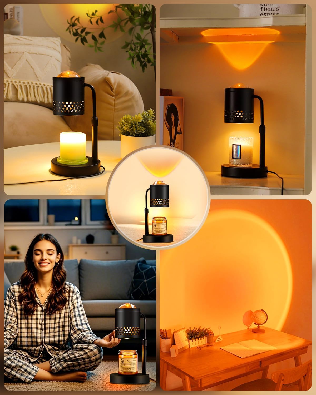 Candle Warmer Lamp with Sunset Lights: 【2025 Upgraded】 Valentines Gifts for Women, Men, Timer and Brightness Adjustment Candle lamp with 2 Bulbs - Electric Wax Melt Warmer