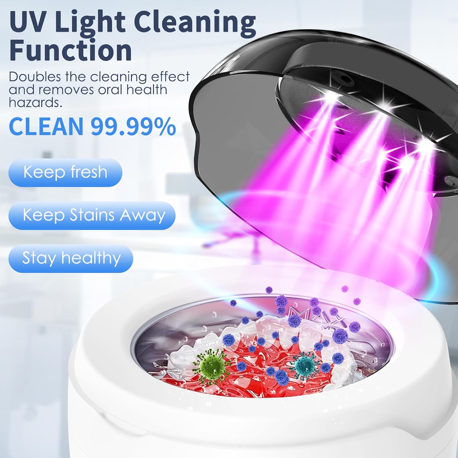Ultrasonic Retainer Cleaner Machine, 2025 Upgrade 50kHz Portable Ultra Sonic Dental Cleaning Pod for Denture, Mouth Guard, Night Guard, Braces - 250ml Ultrasonic Cleaner Machine with 4 Digital Timer