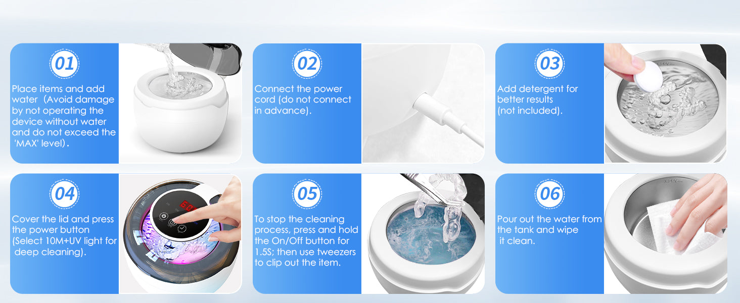 Ultrasonic Retainer Cleaner Machine, 2025 Upgrade 50kHz Portable Ultra Sonic Dental Cleaning Pod for Denture, Mouth Guard, Night Guard, Braces - 250ml Ultrasonic Cleaner Machine with 4 Digital Timer