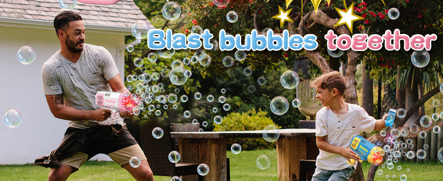 2 Bubble Gun with 2 Bottles Refill Solution for Kids, 40-Hole Light Up Bubble Machine for Toddlers 1-3, Bubble Blaster Maker, Party Favors Toys for Boys Girls 4-8 Birthday Gifts