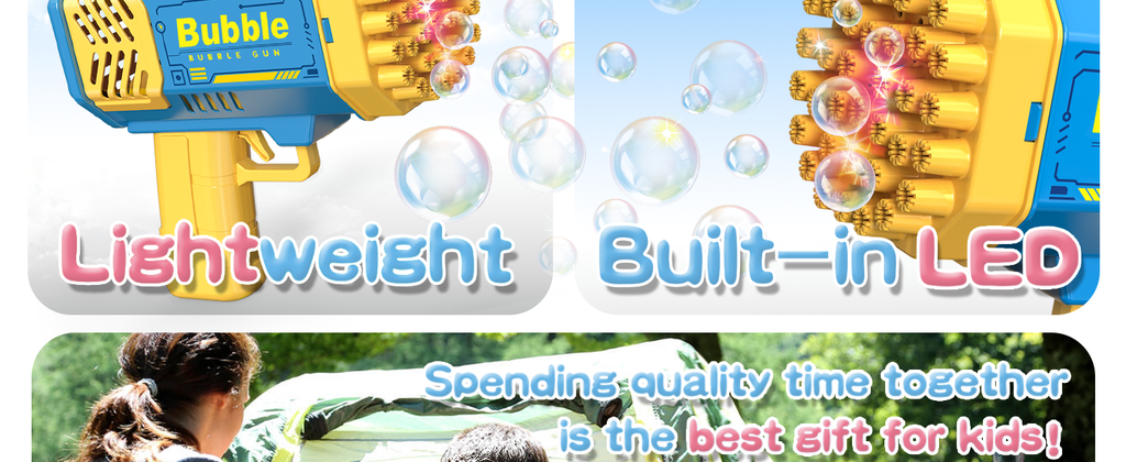 2 Bubble Gun with 2 Bottles Refill Solution for Kids, 40-Hole Light Up Bubble Machine for Toddlers 1-3, Bubble Blaster Maker, Party Favors Toys for Boys Girls 4-8 Birthday Gifts