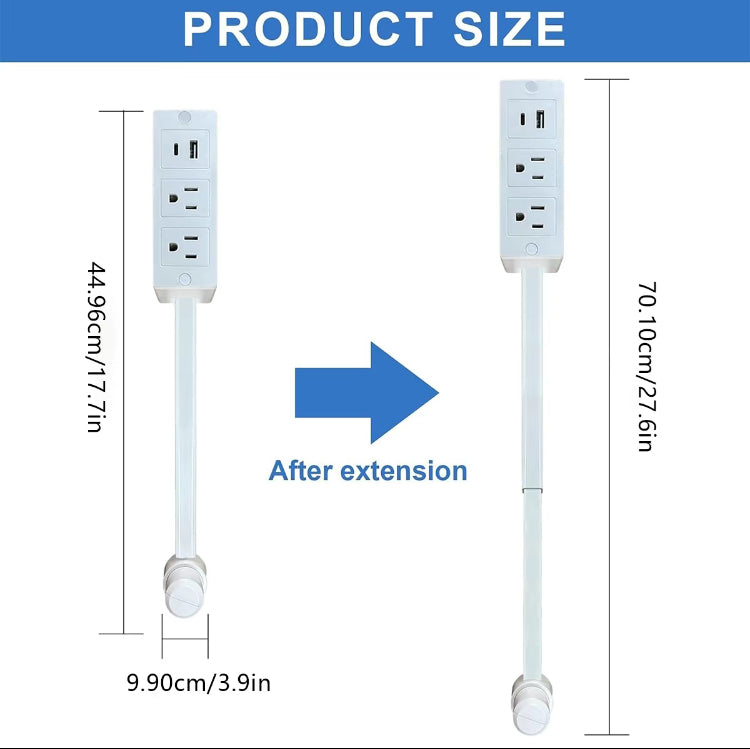 Electrical Outlet Extender Stick - Power Socket Expander,Extendable Outlet for Hard to Reach Places,Features USB-A,USB-C,2 AC Outlets,Rotates 180°,Use Behind Couches,Nightstands,Desks,More