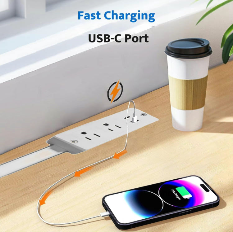 Electrical Outlet Extender Stick - Power Socket Expander,Extendable Outlet for Hard to Reach Places,Features USB-A,USB-C,2 AC Outlets,Rotates 180°,Use Behind Couches,Nightstands,Desks,More