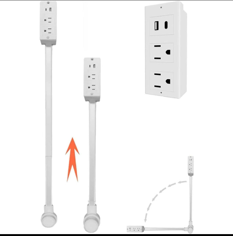 Electrical Outlet Extender Stick - Power Socket Expander,Extendable Outlet for Hard to Reach Places,Features USB-A,USB-C,2 AC Outlets,Rotates 180°,Use Behind Couches,Nightstands,Desks,More
