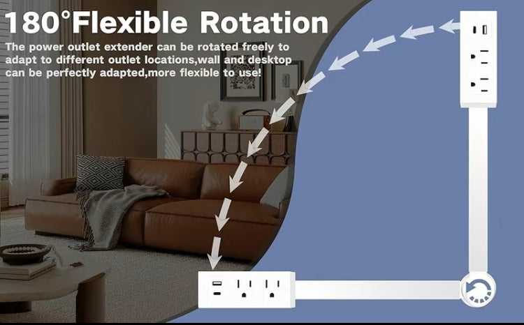 Electrical Outlet Extender Stick - Power Socket Expander,Extendable Outlet for Hard to Reach Places,Features USB-A,USB-C,2 AC Outlets,Rotates 180°,Use Behind Couches,Nightstands,Desks,More