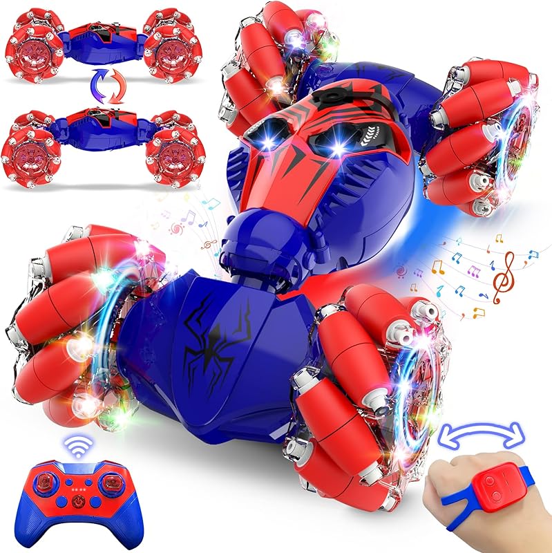 Spider Remote Control Stunt Car: Birthday Gifts for Boys Toys Ages 6-12 - 2.4Ghz Gesture Sensing Remote Control Cars with Light and Music Spray - 8WD Drift 360° Rotating RC Car for 7-14 Kids