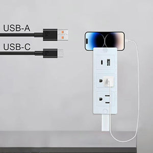 Electrical Outlet Extender Stick - Power Socket Expander,Extendable Outlet for Hard to Reach Places,Features USB-A,USB-C,2 AC Outlets,Rotates 180°,Use Behind Couches,Nightstands,Desks,More