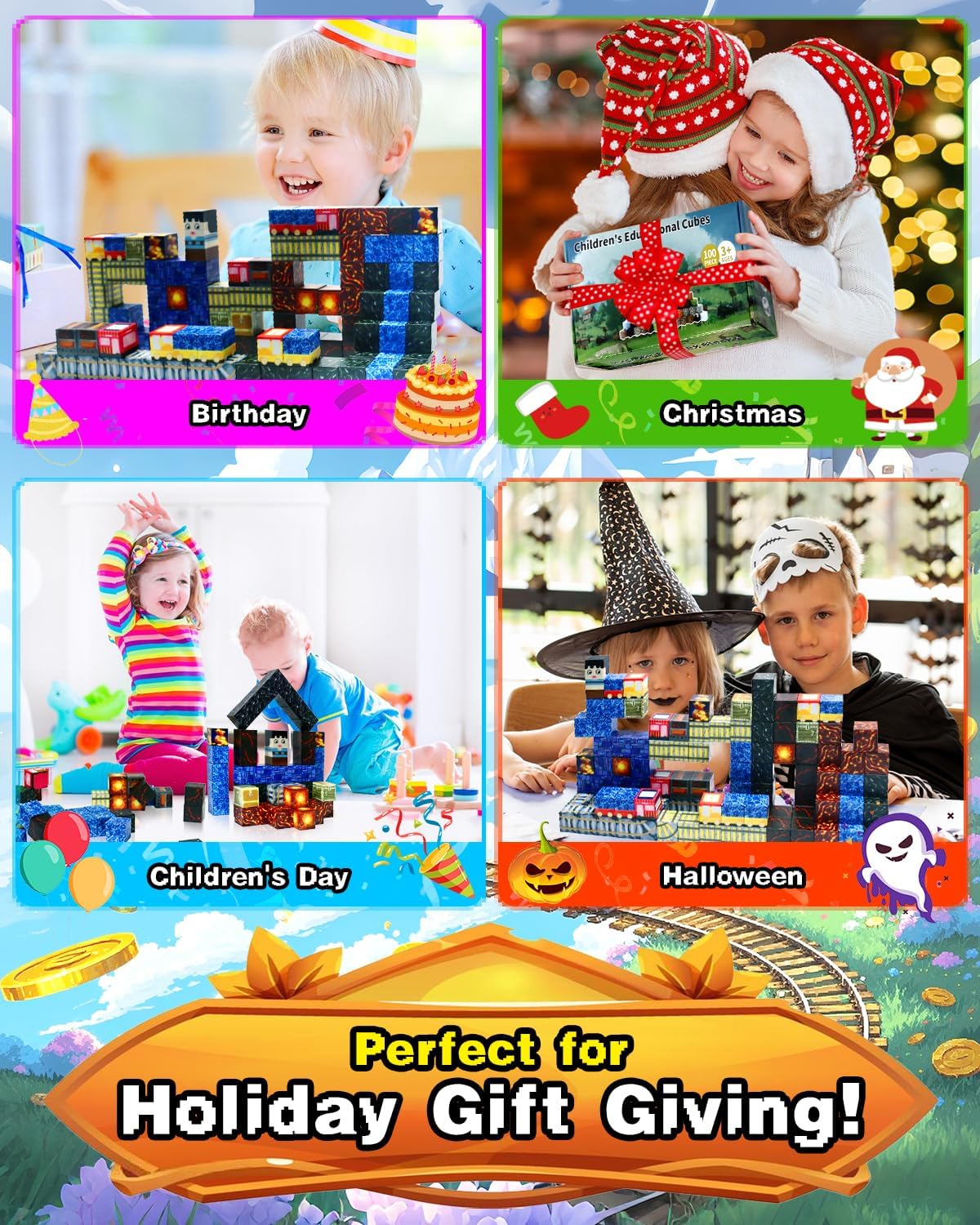 Magnetic Blocks Building Toys for Kids: 100PCS Magnet Cubes Trains Set - Kids Toys for Christmas Birthday Gifts - Magnetic World for Boys & Girls 3+