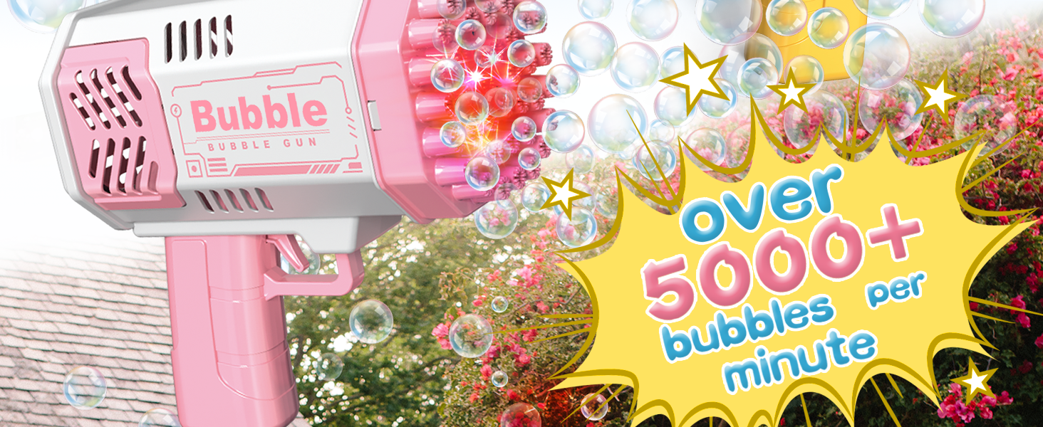 2 Bubble Gun with 2 Bottles Refill Solution for Kids, 40-Hole Light Up Bubble Machine for Toddlers 1-3, Bubble Blaster Maker, Party Favors Toys for Boys Girls 4-8 Birthday Gifts