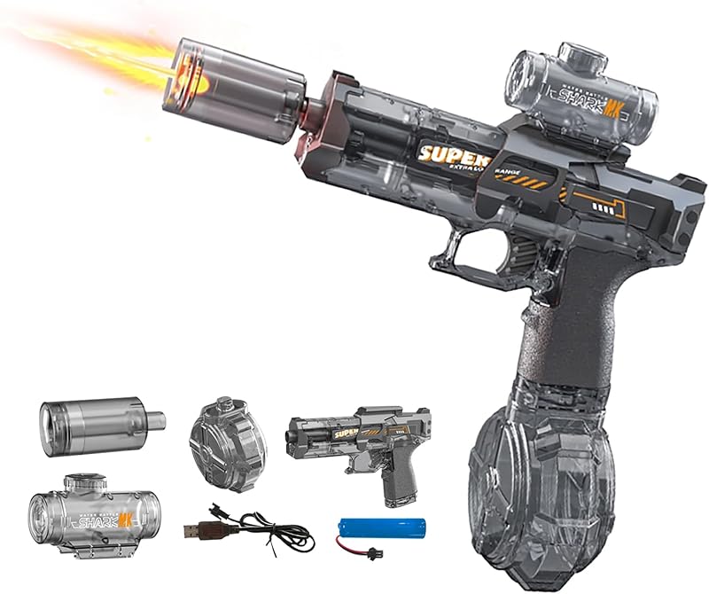 BOMOCO Electric Water Gun for Adults Kids, Automatic Squirt Guns with Cool Light Long Shooting Range,Powerful Water Guns Pistol Toys for Summer Swimming Pool Beach Outdoor Water Gun Blaster,Grey