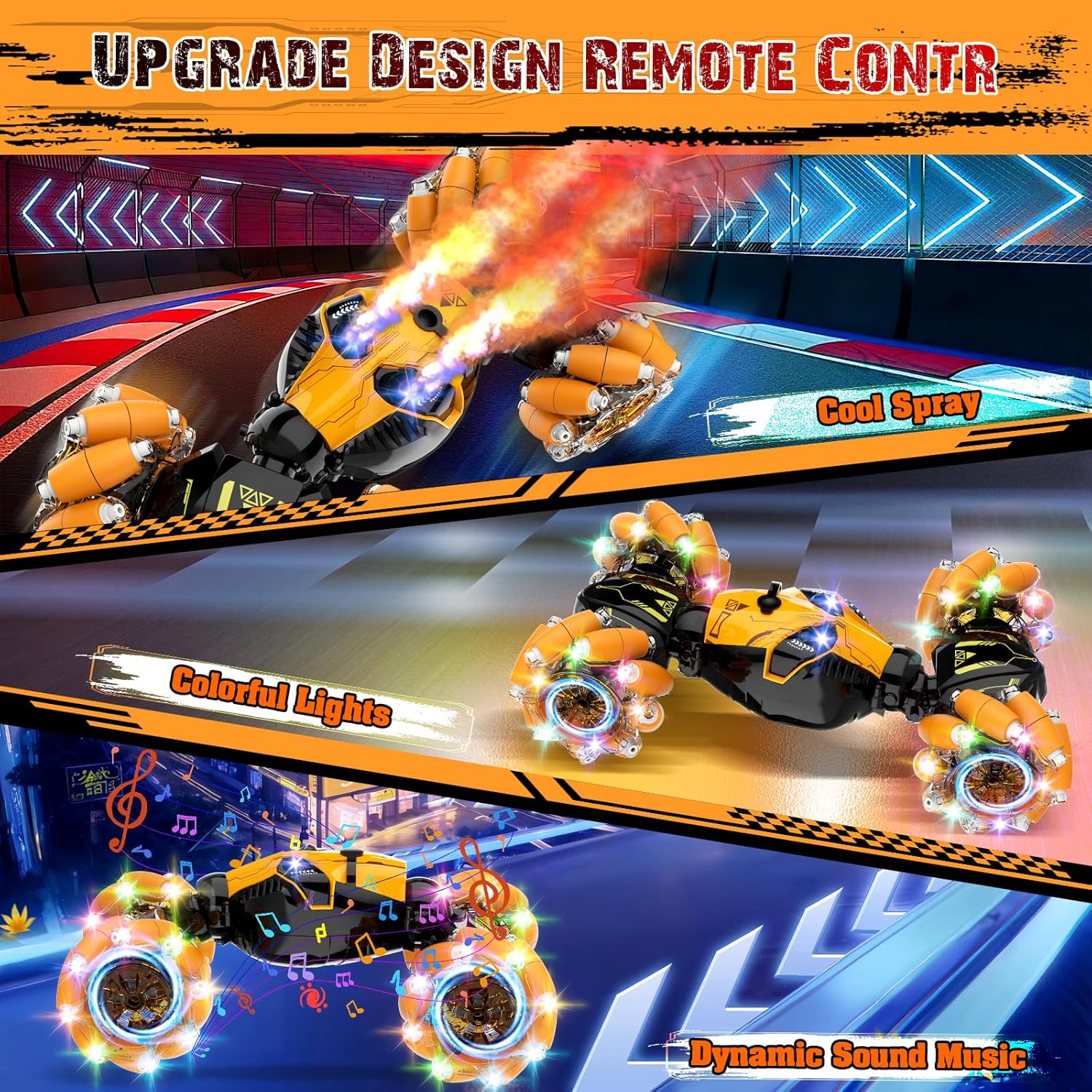 Remote Control Stunt Car Toys: Birthday Gifts for Boys Toys Ages 6-12 - 2.4Ghz Gesture Sensing Remote Control Cars with Light and Music Spray - 8WD Drift 360° Rotating RC Car for 7-14