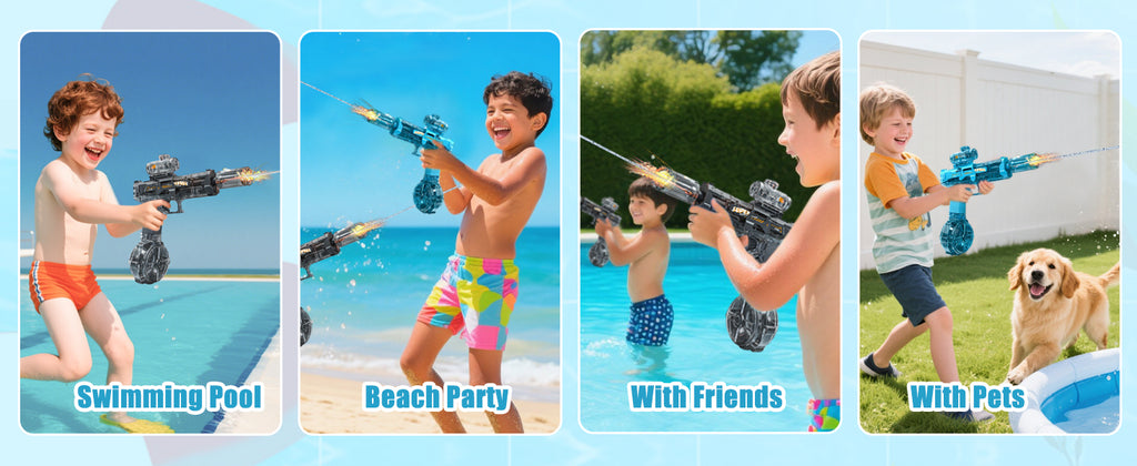 BOMOCO Electric Water Gun for Adults Kids, Automatic Squirt Guns with Cool Light Long Shooting Range,Powerful Water Guns Pistol Toys for Summer Swimming Pool Beach Outdoor Water Gun Blaster,Grey