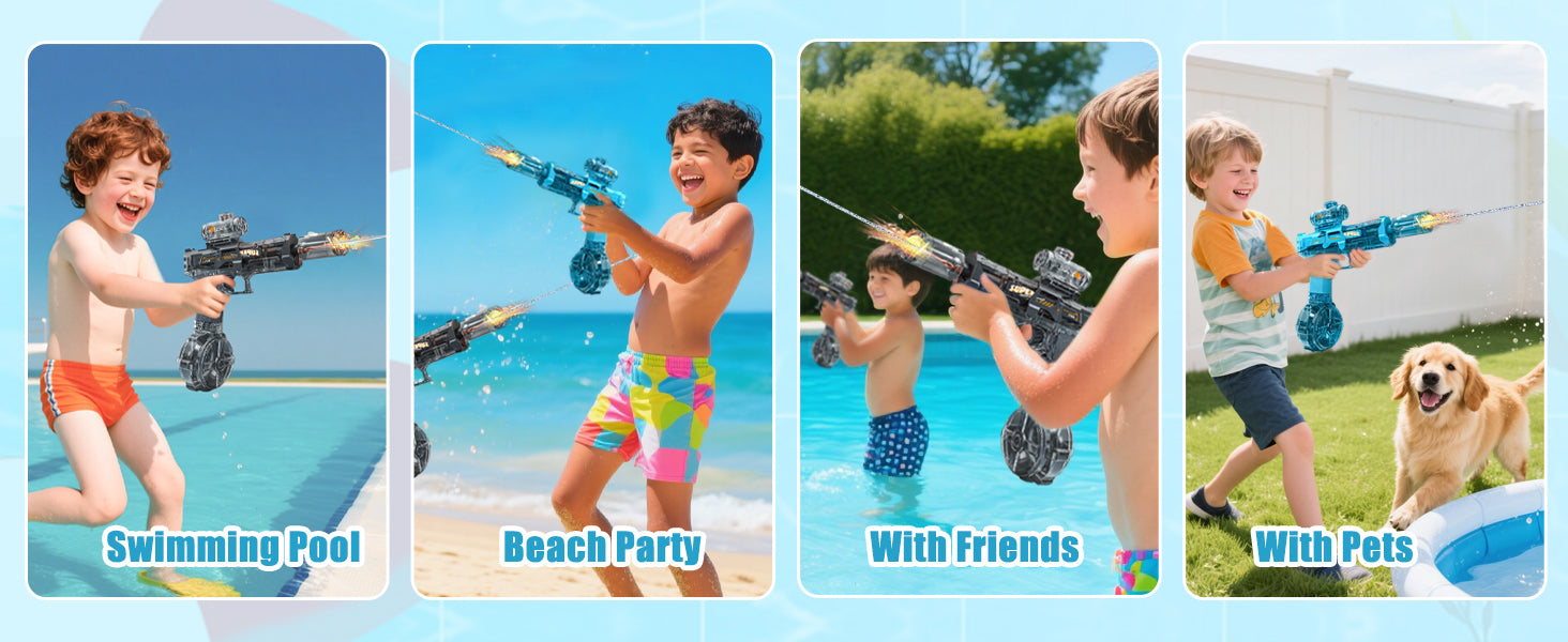 BOMOCO Electric Water Gun for Adults Kids, Automatic Squirt Guns with Cool Light Long Shooting Range,Powerful Water Guns Pistol Toys for Summer Swimming Pool Beach Outdoor Water Gun Blaster,Grey