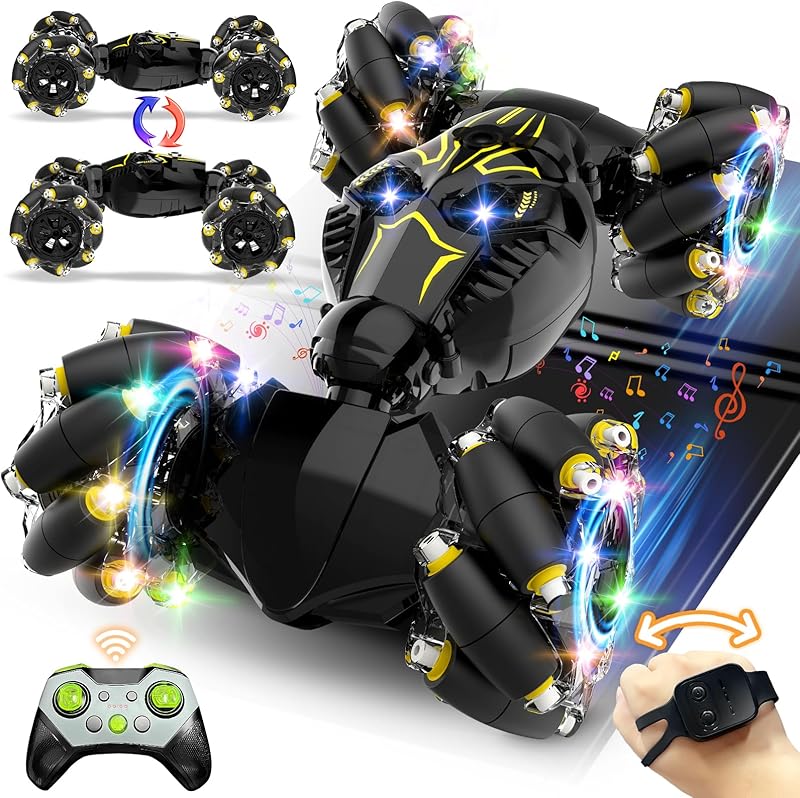 Spider Remote Control Stunt Car: Birthday Gifts for Boys Toys Ages 6-12 - 2.4Ghz Gesture Sensing Remote Control Cars with Light and Music Spray - 8WD Drift 360° Rotating RC Car for 7-14 Kids