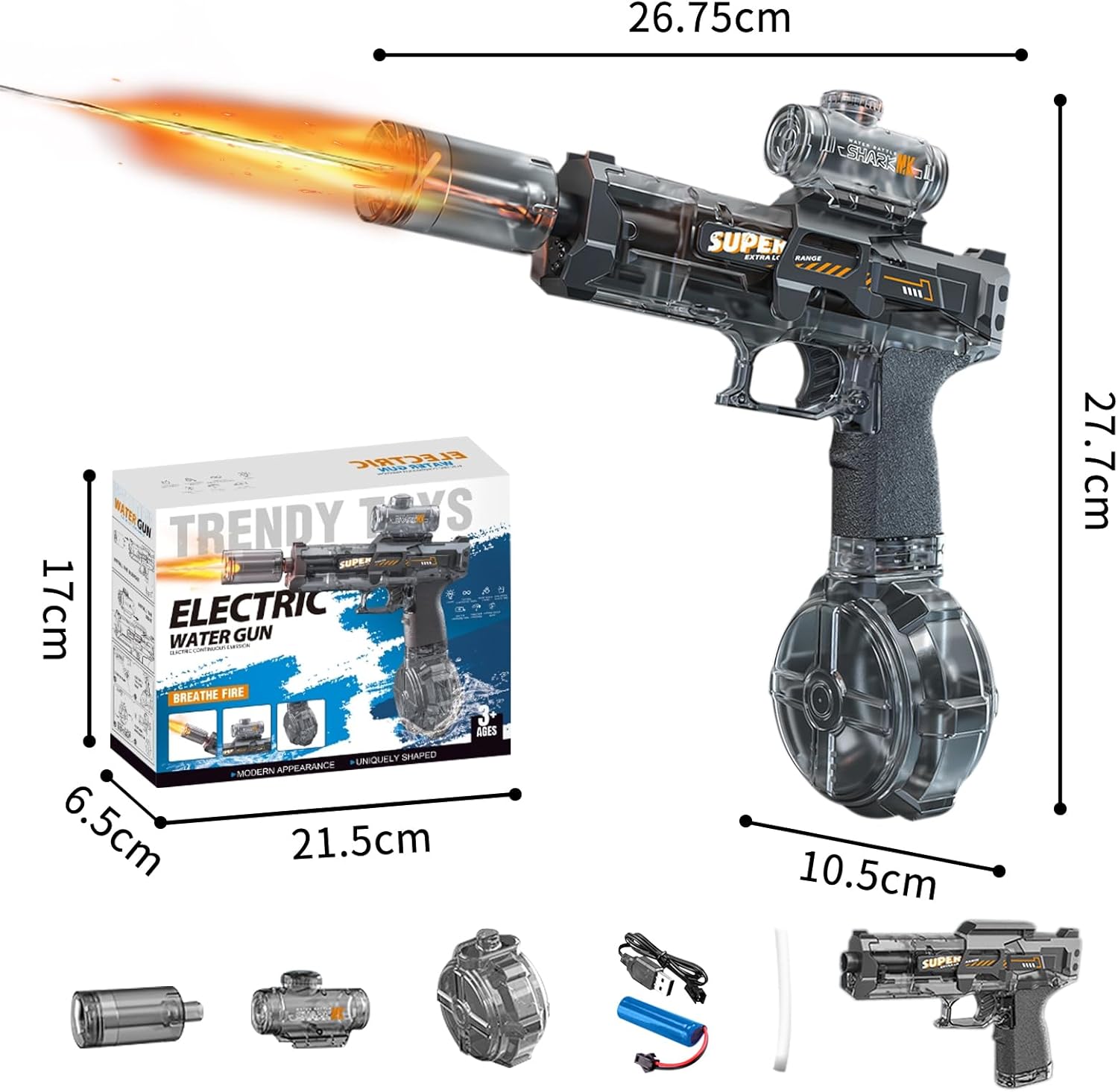BOMOCO Electric Water Gun for Adults Kids, Automatic Squirt Guns with Cool Light Long Shooting Range,Powerful Water Guns Pistol Toys for Summer Swimming Pool Beach Outdoor Water Gun Blaster,Grey