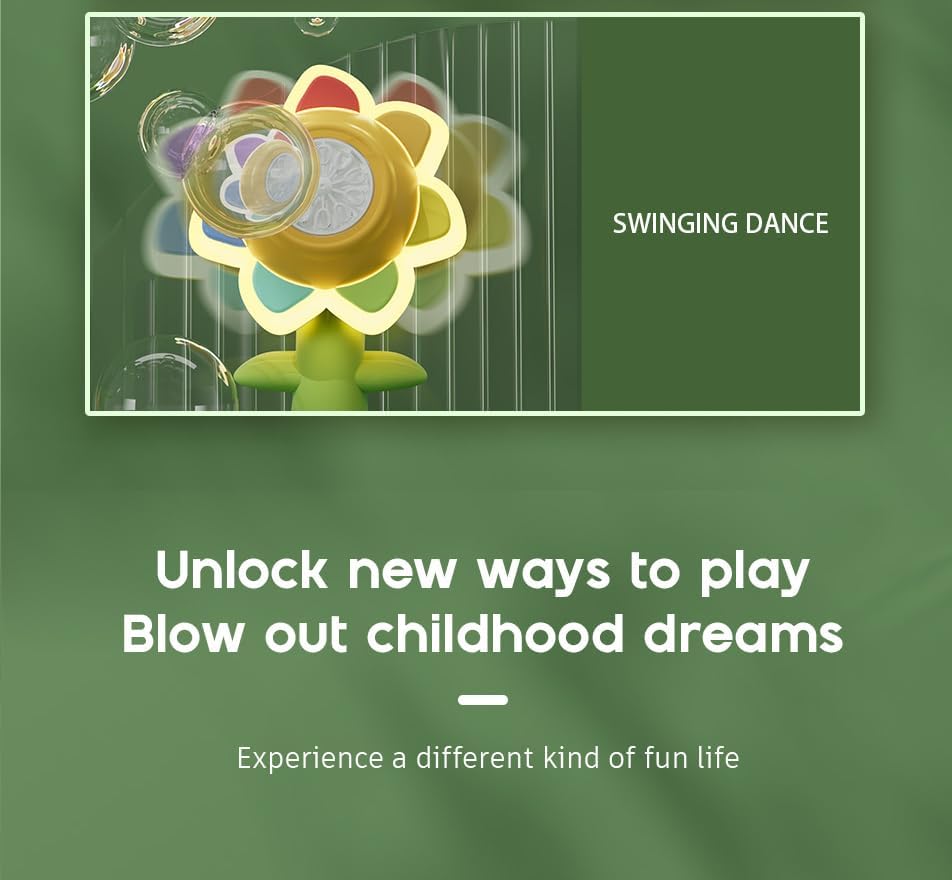 Electric Handheld Bubble Machine, Seven Color Flower Shaking Head Rotating Automatic Bubble Machine, Suitable for Boys and Girls Toys(One Click Start, Yellow), 24cm*9cm*13cm