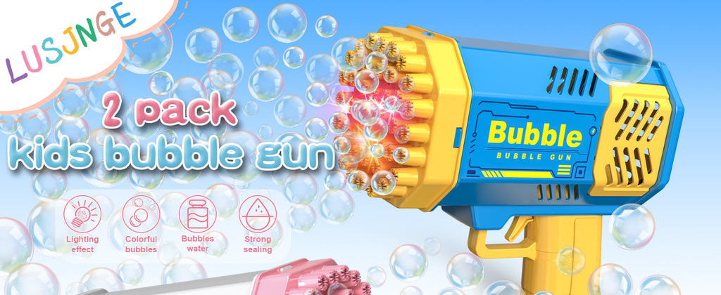 2 Bubble Gun with 2 Bottles Refill Solution for Kids, 40-Hole Light Up Bubble Machine for Toddlers 1-3, Bubble Blaster Maker, Party Favors Toys for Boys Girls 4-8 Birthday Gifts