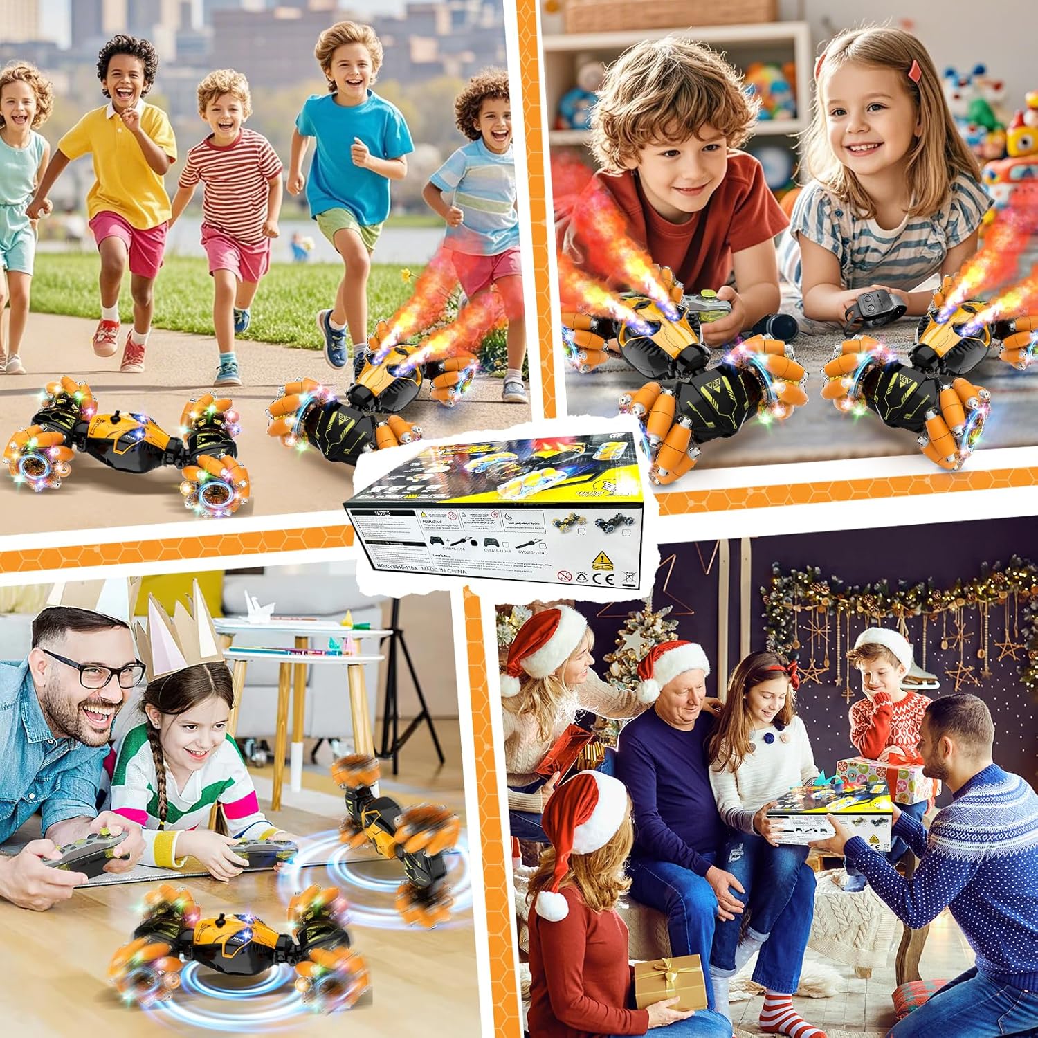 Remote Control Stunt Car Toys: Birthday Gifts for Boys Toys Ages 6-12 - 2.4Ghz Gesture Sensing Remote Control Cars with Light and Music Spray - 8WD Drift 360° Rotating RC Car for 7-14