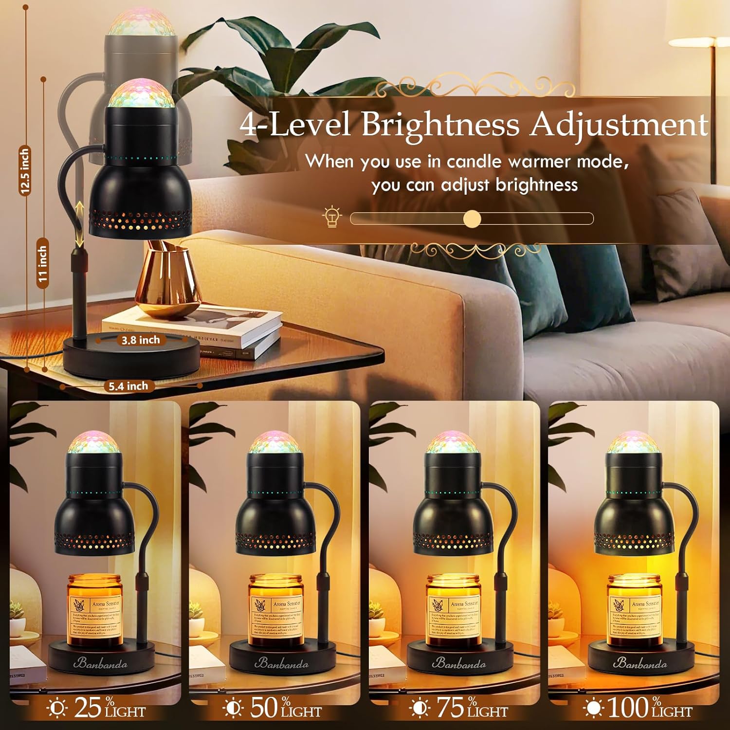 Candle Warmer Lamp with Timer Dimmer, Wax Warmer for Scented with Water Ripple Embellish Life, Relieve Stress, fits All Large Candle Jar - Large Black Candle Lamp for Home Decor