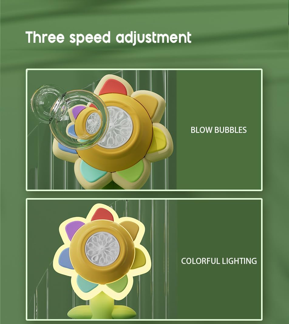 Electric Handheld Bubble Machine, Seven Color Flower Shaking Head Rotating Automatic Bubble Machine, Suitable for Boys and Girls Toys(One Click Start, Yellow), 24cm*9cm*13cm