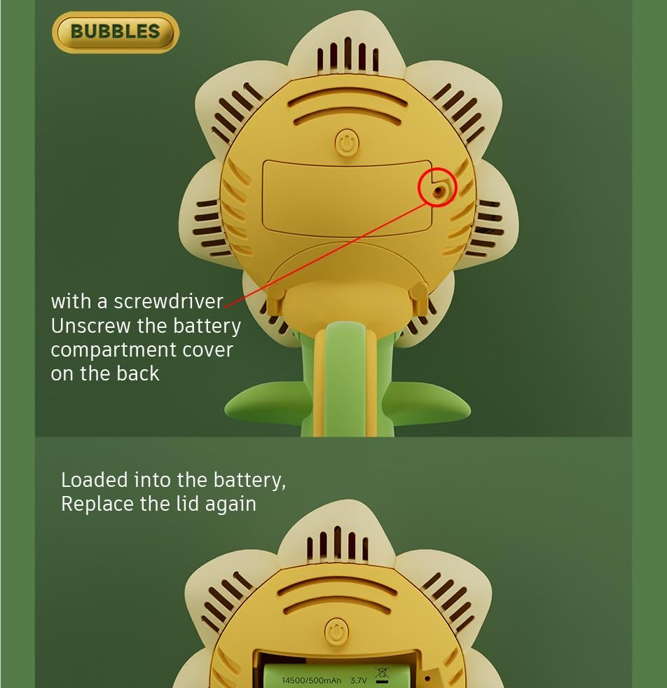 Electric Handheld Bubble Machine, Seven Color Flower Shaking Head Rotating Automatic Bubble Machine, Suitable for Boys and Girls Toys(One Click Start, Yellow), 24cm*9cm*13cm