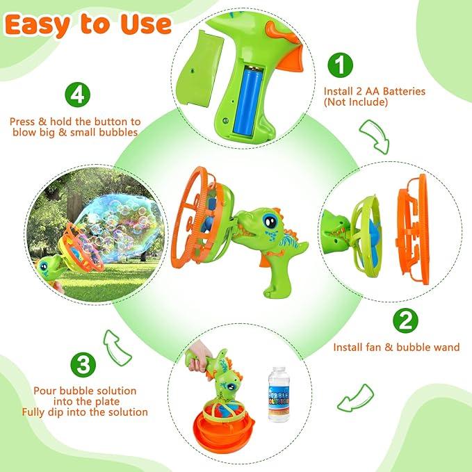 Bubble Machine Dinosaur Bubble Machines for Children, Toy with Bubble Solution, Boys & Girls Games, Garden & Outdoor Easter Gifts