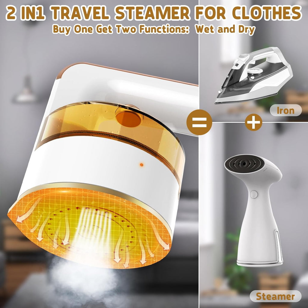 Travel Steamer Iron for Clothes Portable: Mini Ironing Machine for Clothing - Portable Steamers for Clothes - Handheld Steam Iron with Dry and Wet