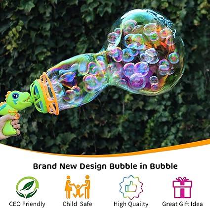 Bubble Machine Dinosaur Bubble Machines for Children, Toy with Bubble Solution, Boys & Girls Games, Garden & Outdoor Easter Gifts