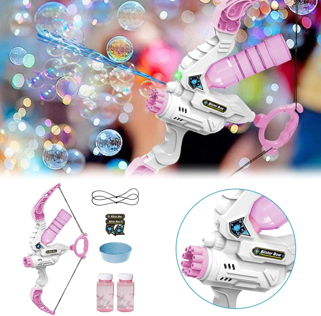 She Yu Dao Bow and Arrow Set Bubble Machine Plus Water Gun 2 in 1 Automatic Bubble Machine Water Gun Outdoor Toys-Pink