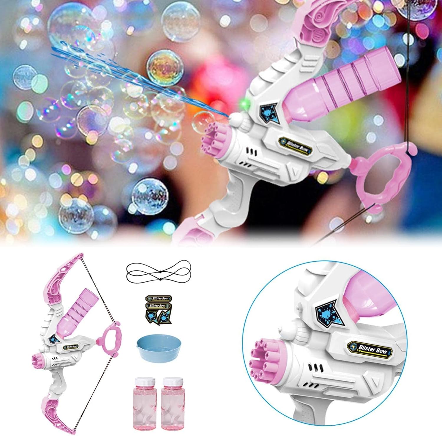 She Yu Dao Bow and Arrow Set Bubble Machine Plus Water Gun 2 in 1 Automatic Bubble Machine Water Gun Outdoor Toys-Pink