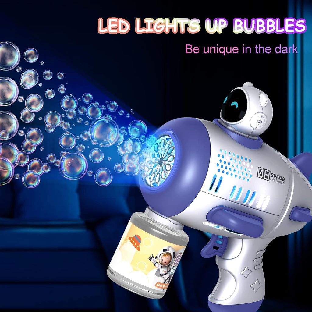 2 Pack Bubble Machine, Party Bubbles, Cool Light Up Bubble Maker with 2 Refill Solution for Kids, Automatic Bubble Blower for Bubble Blaster Summer Outdoor Toys, Birthday Party Favor Gift