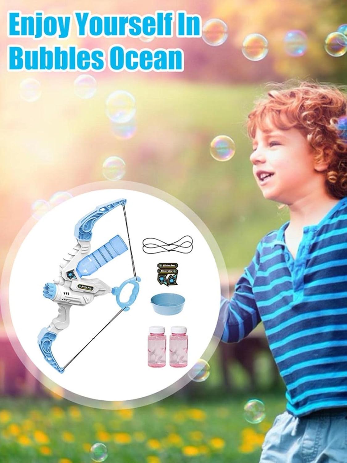 She Yu Dao Bow and Arrow Set Bubble Machine Plus Water Gun 2 in 1 Automatic Bubble Machine Water Gun Outdoor Toys-Pink