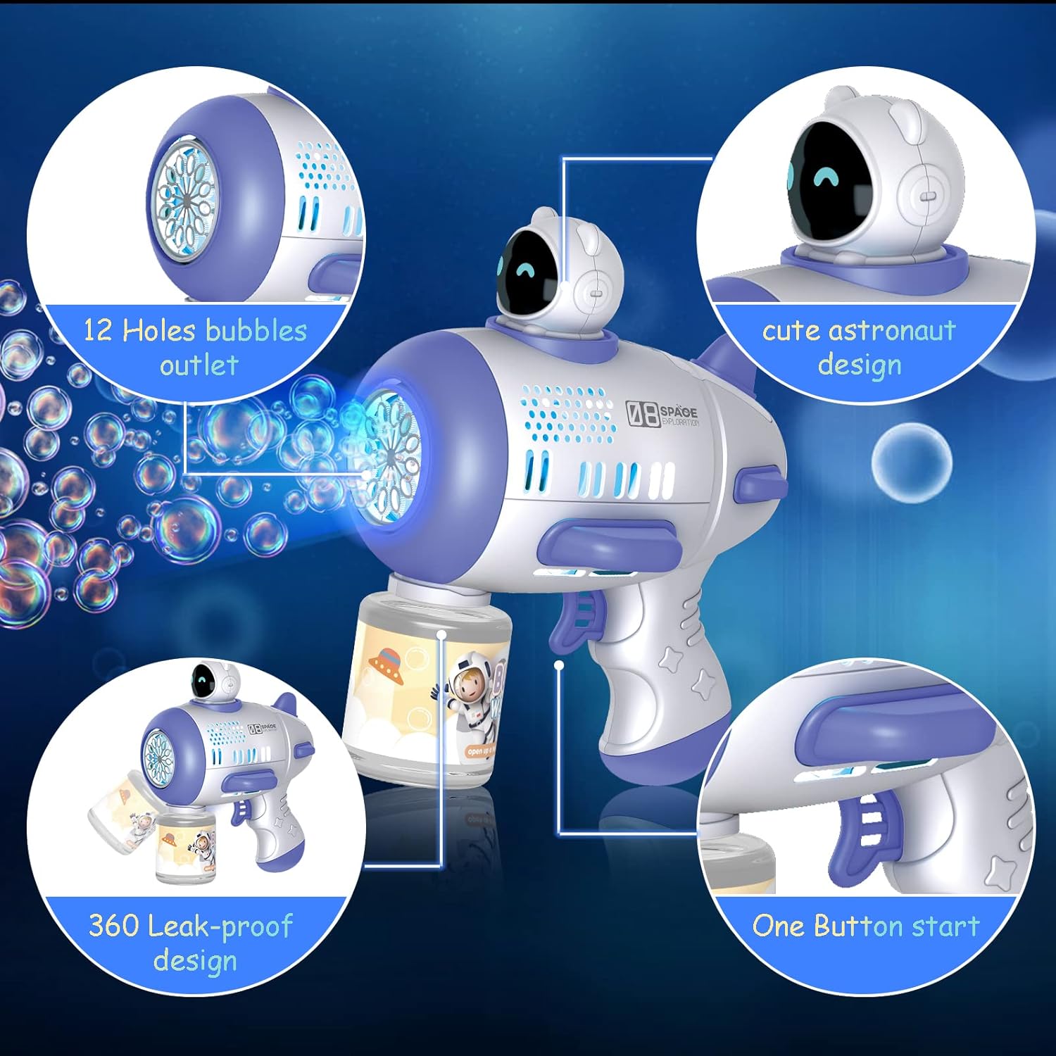 2 Pack Bubble Machine, Party Bubbles, Cool Light Up Bubble Maker with 2 Refill Solution for Kids, Automatic Bubble Blower for Bubble Blaster Summer Outdoor Toys, Birthday Party Favor Gift