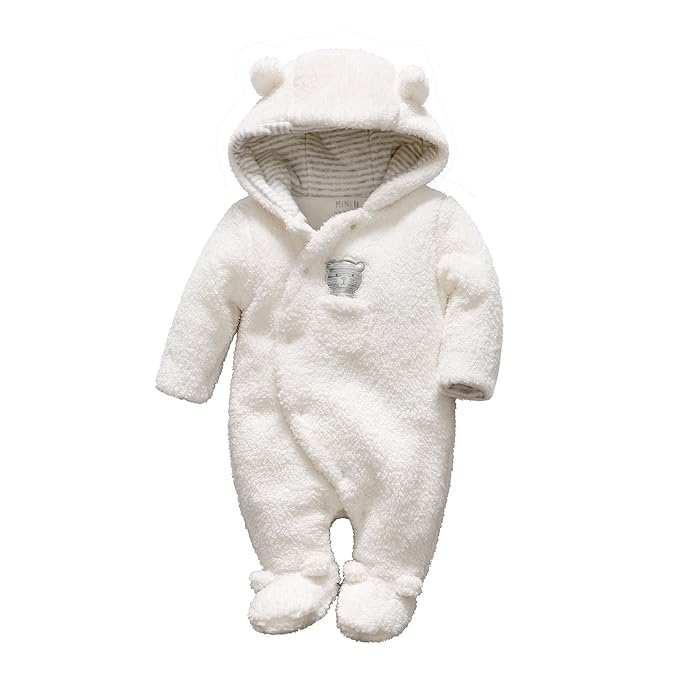 Newborn Baby Winter Snowsuit Warm Romper Bear Soft Coral Fleece Romper Hooded Plush Jumpsuit