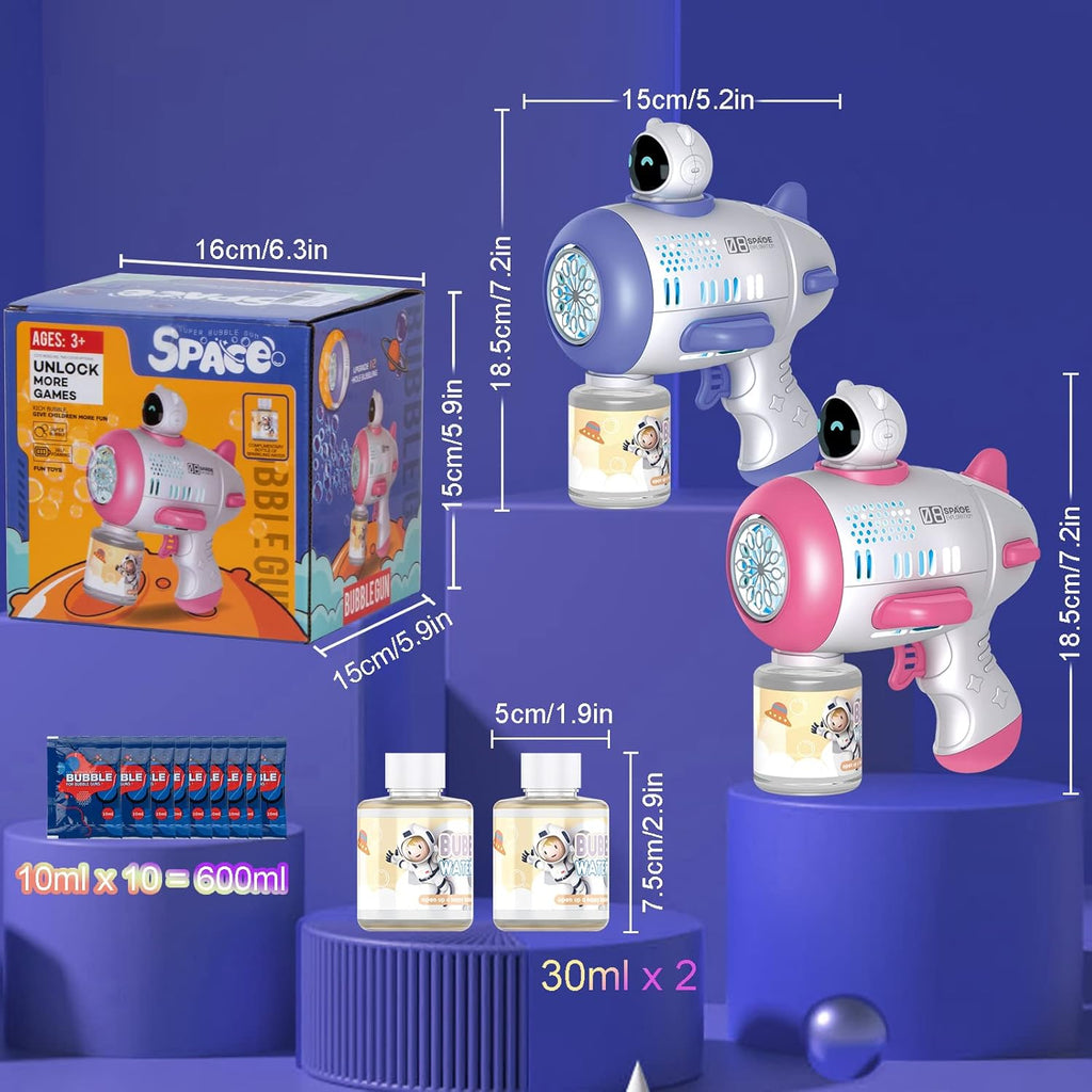 2 Pack Bubble Machine, Party Bubbles, Cool Light Up Bubble Maker with 2 Refill Solution for Kids, Automatic Bubble Blower for Bubble Blaster Summer Outdoor Toys, Birthday Party Favor Gift