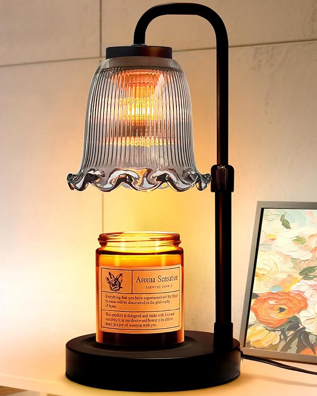 Candle Warmer Lamp with Timer Dimmer, Wax Warmer for Scented with Water Ripple Embellish Life, Relieve Stress, fits All Large Candle Jar - Large Black Candle Lamp for Home Decor
