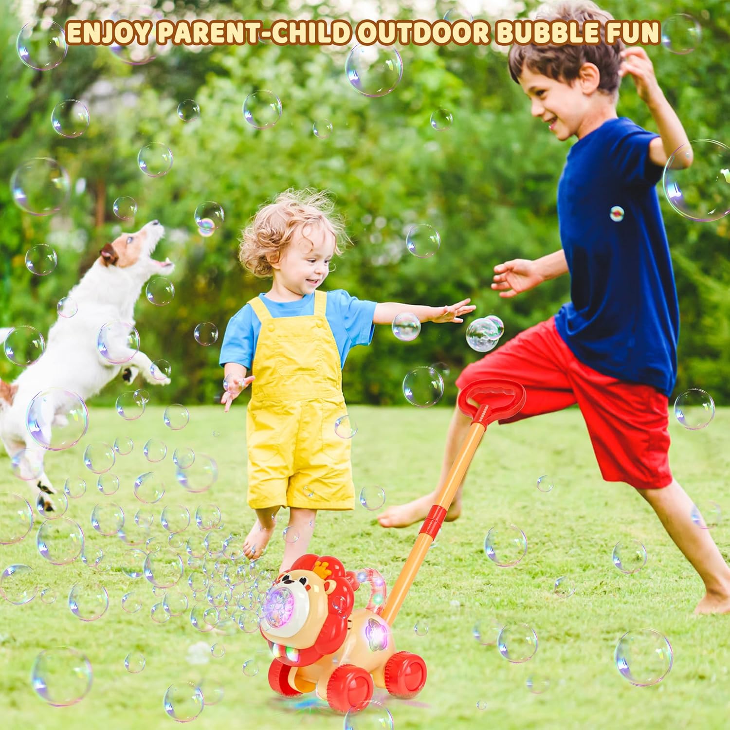 Automatic Bubble Machine, Rechargeable Bubble Maker with 10 Bags of Bubble Concentrate Giraffe Lion Lawn Mover Bubble Blower with LED Light for Kids