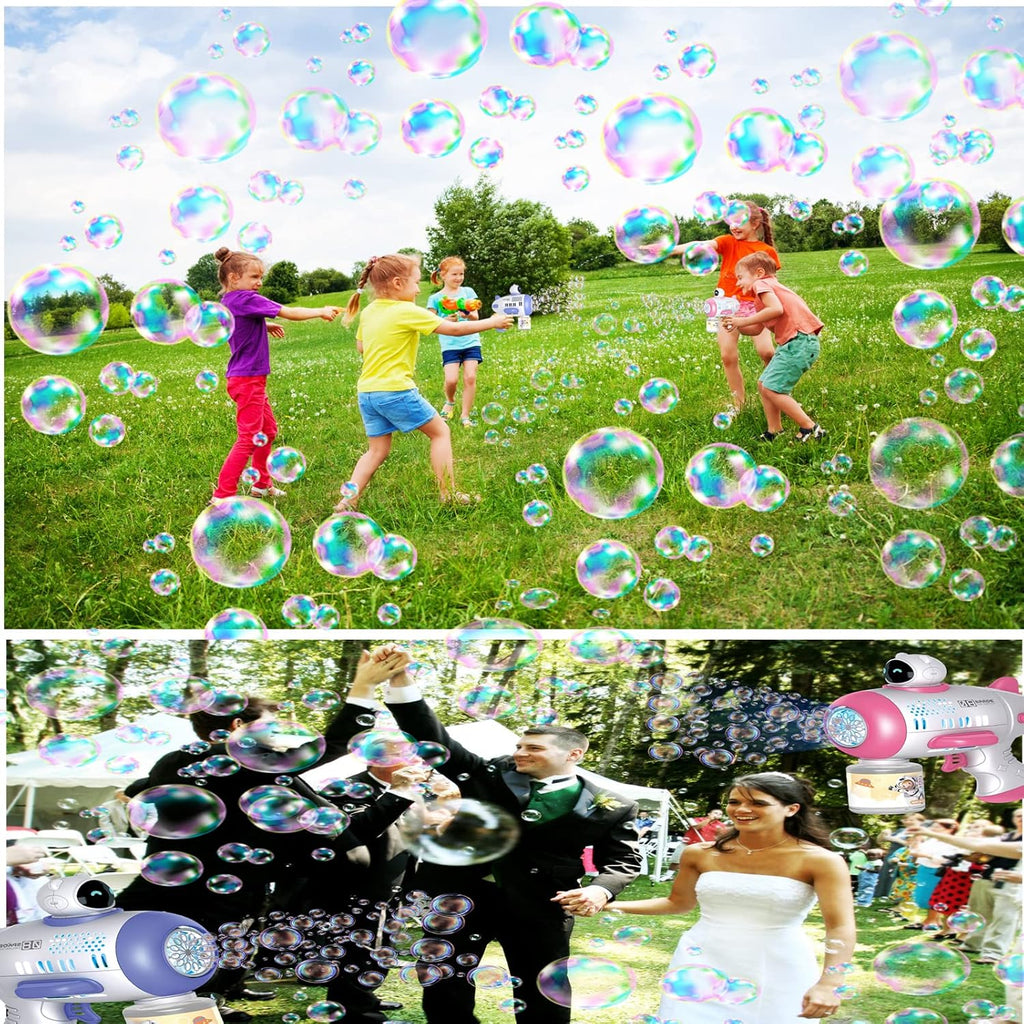 2 Pack Bubble Machine, Party Bubbles, Cool Light Up Bubble Maker with 2 Refill Solution for Kids, Automatic Bubble Blower for Bubble Blaster Summer Outdoor Toys, Birthday Party Favor Gift