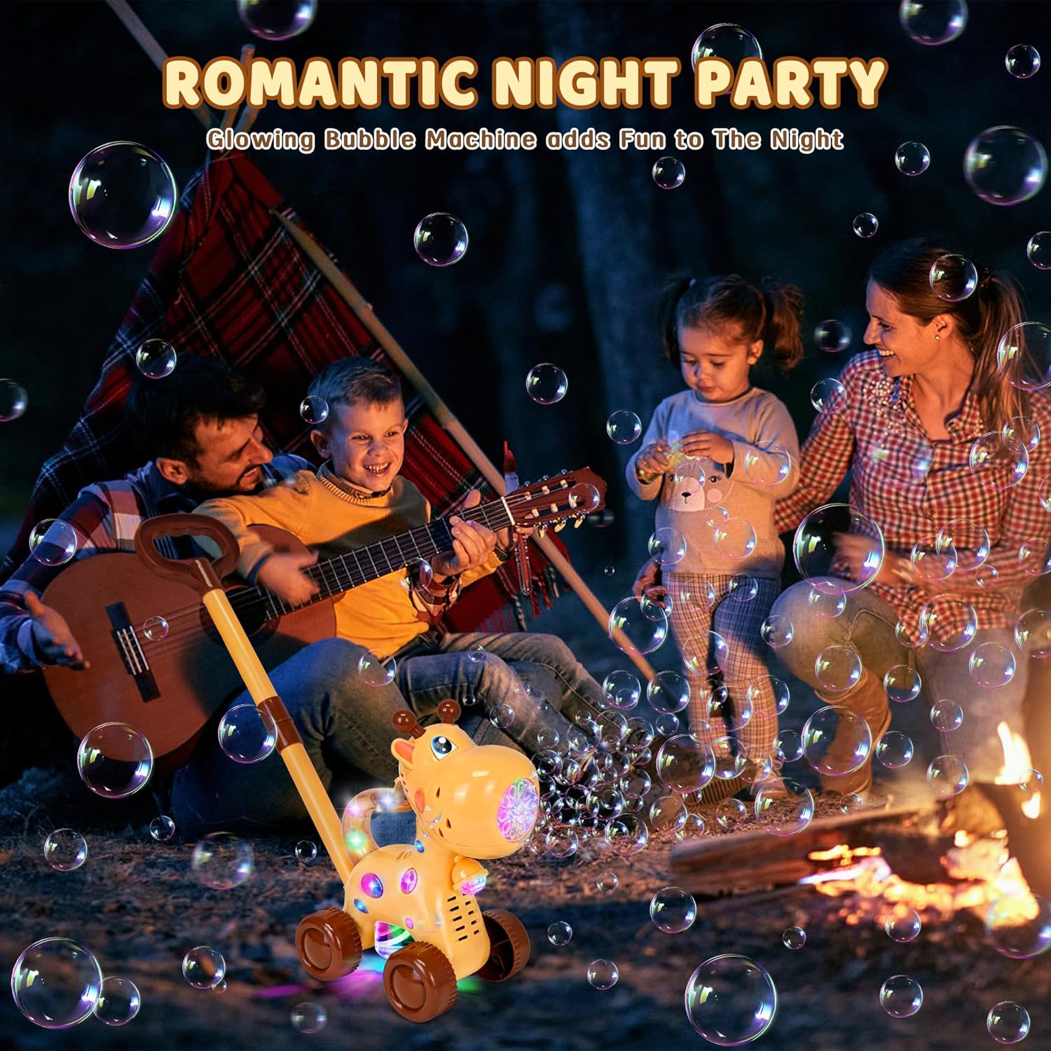 Automatic Bubble Machine, Rechargeable Bubble Maker with 10 Bags of Bubble Concentrate Giraffe Lion Lawn Mover Bubble Blower with LED Light for Kids