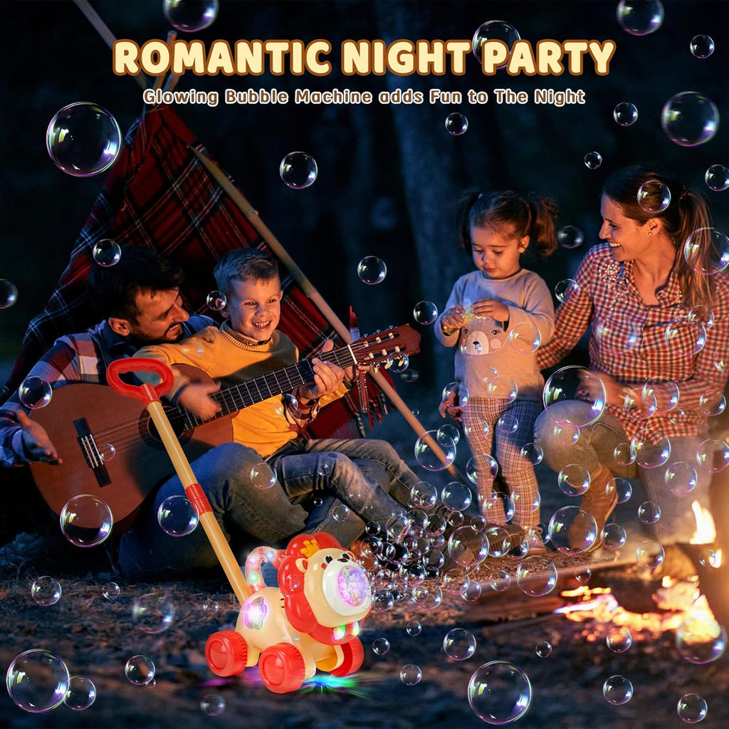 Automatic Bubble Machine, Rechargeable Bubble Maker with 10 Bags of Bubble Concentrate Giraffe Lion Lawn Mover Bubble Blower with LED Light for Kids