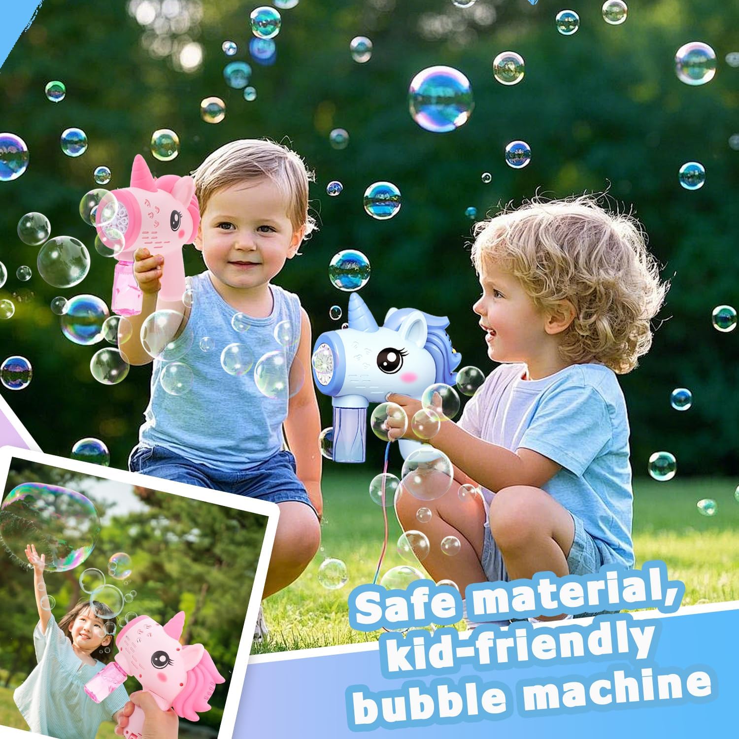Children's Unicorn Bubble Machine, Pack of 2 Bubble Machine, Children's Gun, Unicorn Bubble Machine Gun, Bubble Gun Machine, for Children Outdoor/Party