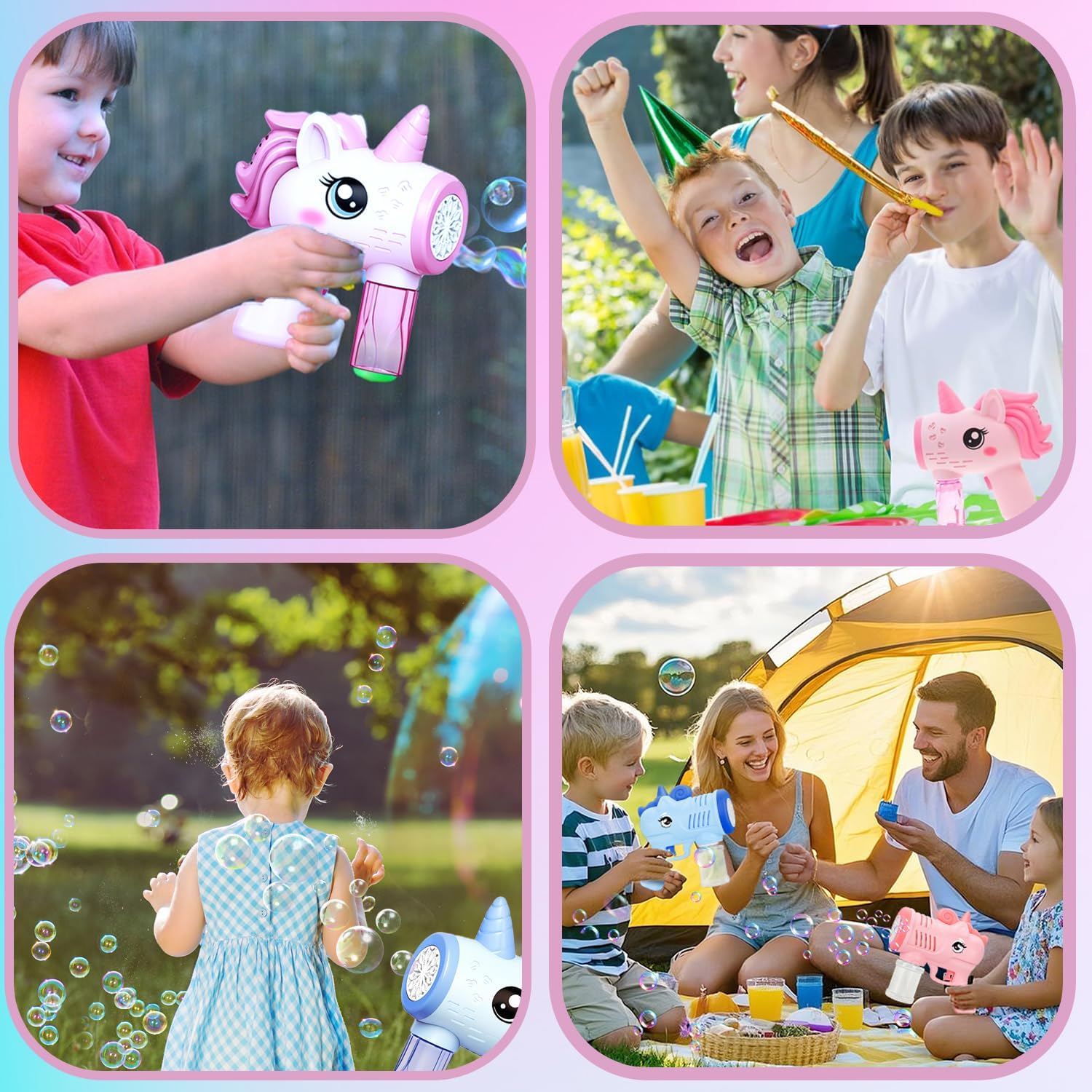Children's Unicorn Bubble Machine, Pack of 2 Bubble Machine, Children's Gun, Unicorn Bubble Machine Gun, Bubble Gun Machine, for Children Outdoor/Party
