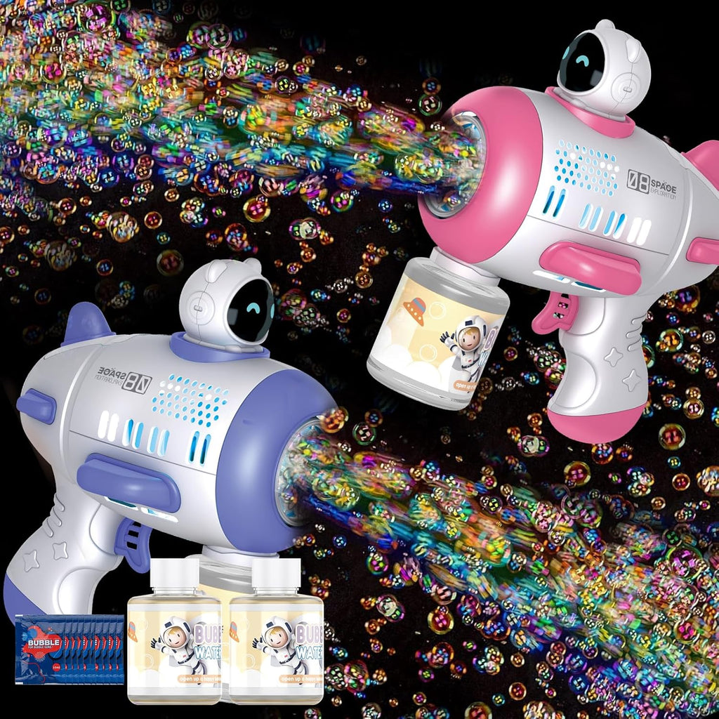 2 Pack Bubble Machine, Party Bubbles, Cool Light Up Bubble Maker with 2 Refill Solution for Kids, Automatic Bubble Blower for Bubble Blaster Summer Outdoor Toys, Birthday Party Favor Gift